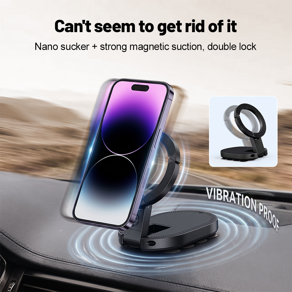 Car Accessories Phone Holder - 360° Rotation 3‑In‑1 Suction Cup Magnetic